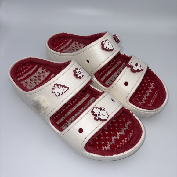 CROCS Shoes - Crocs Classic Slip-On Lined Clogs Mens 9/Womens 11 Off White Christmas Jibbitzs